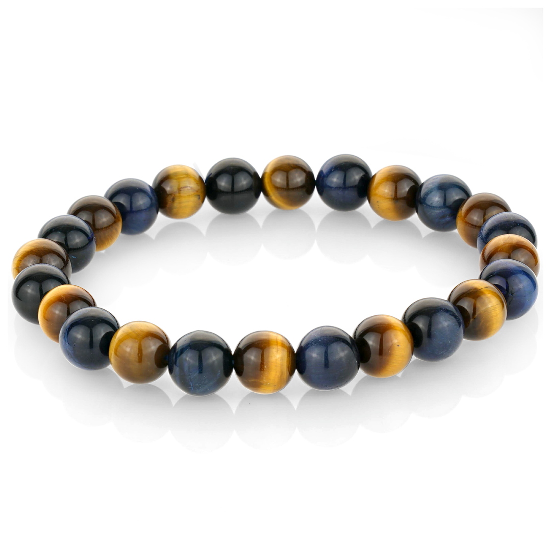 BLUE-TIGER-EYE YELLOW-TIGER-EYE 8MM 25-BEAD BRACELET