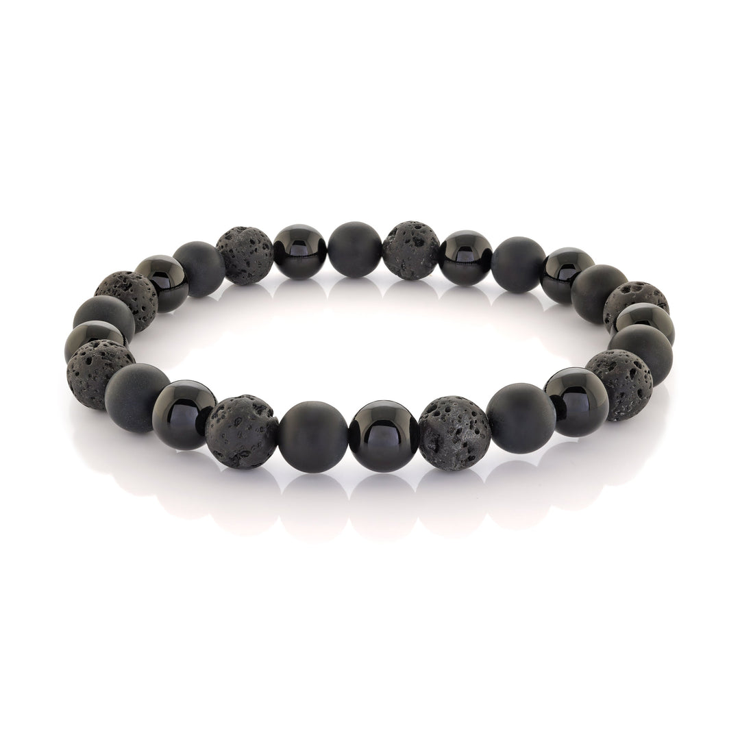 BLACK-MATTE SHINY-ONYX LAVA 8MM 25-BEAD BRACELET