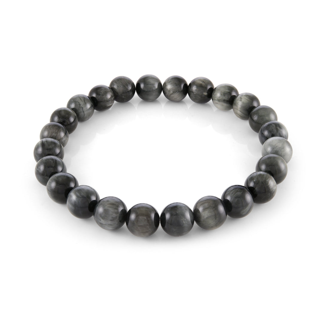GREY EAGLE'S-EYE 8MM 7.7"-BEAD-BRACELET