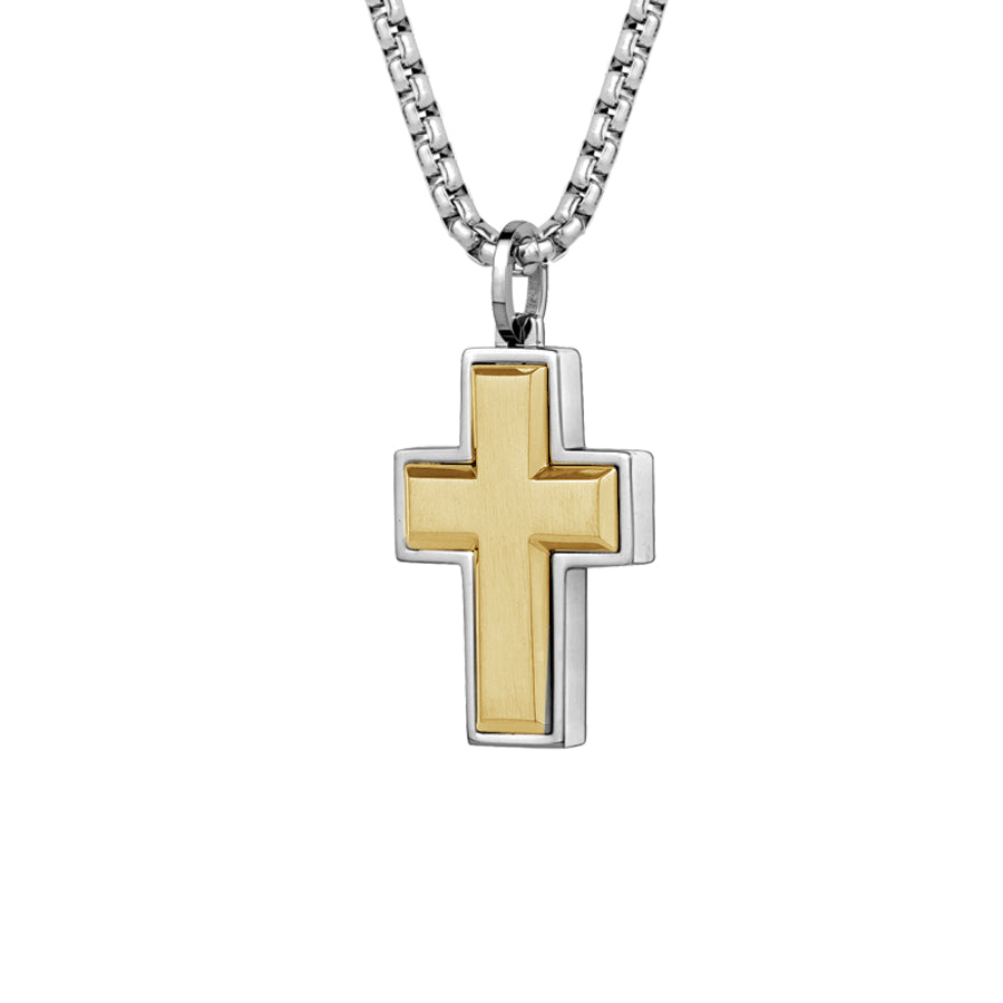 S.STEEL GOLD-IP BRUSHED CROSS 22"-NECKLACE