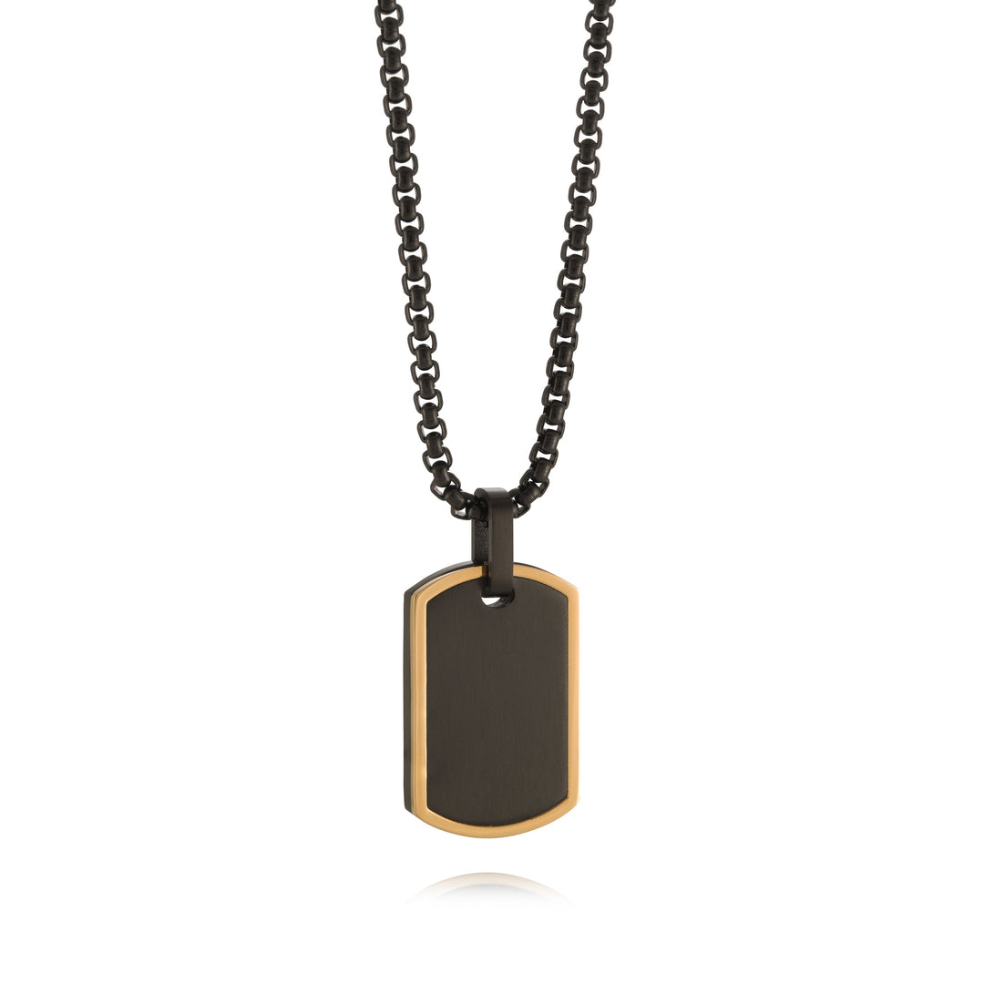 GOLD-BLACK-IP-S.STEEL MATTE-POLISHED DOGTAG 22"-RND-BOX NECKLACE