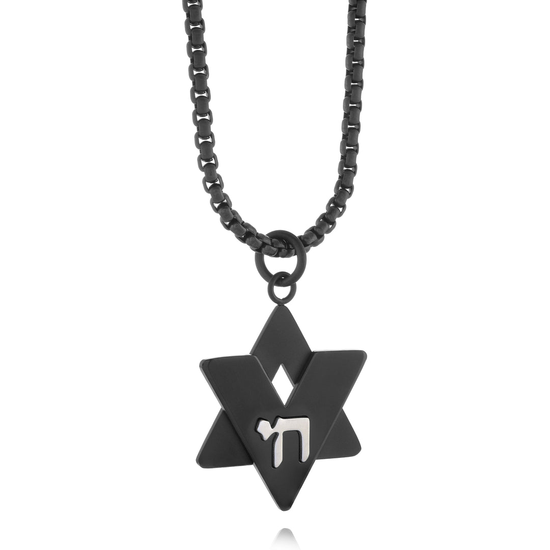 S.-STEEL-SHINY BLACK-IP-MATTE STAR-DAVID MINI-HAI-MATTE 22"-MT-BK-CHAIN