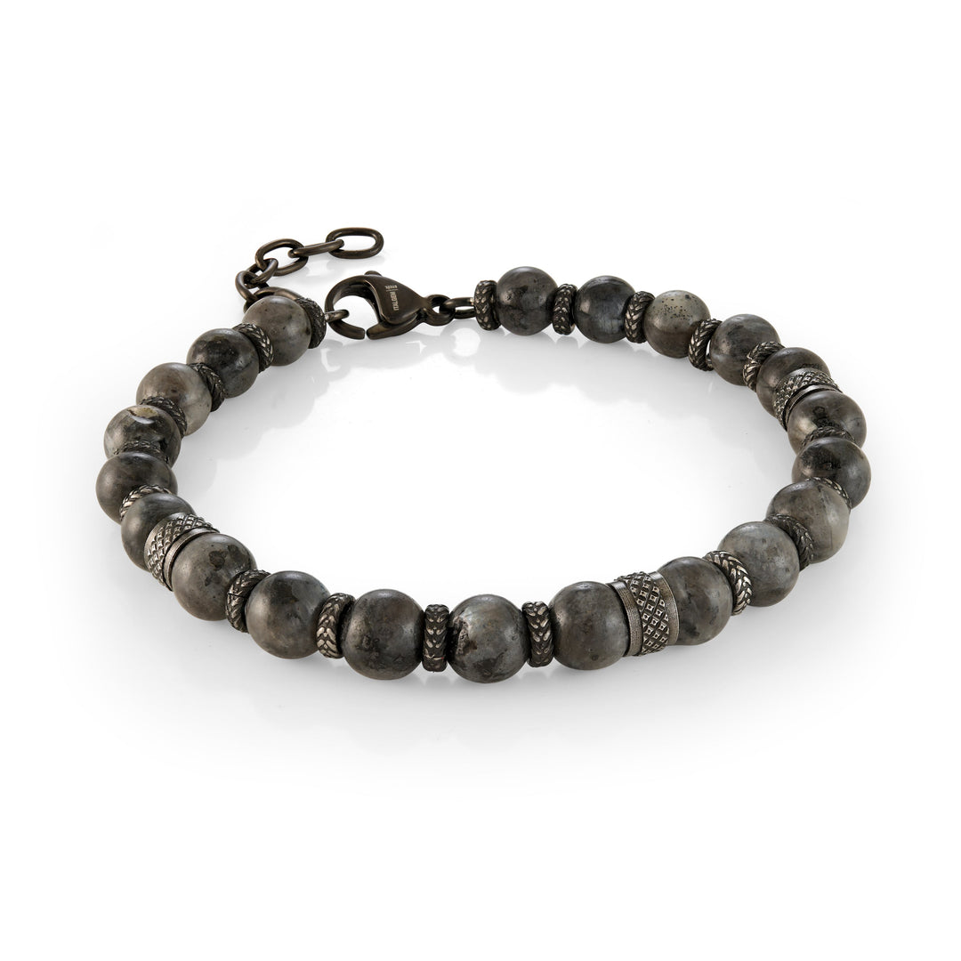 Stainless Steel Grey Stone 6.5mm Men’s Bracelet 7+1 Inch
