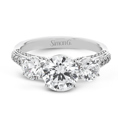 Round Semi-Mount Engagement Ring Setting for 1 1/2 Ct Center in 14K & 18K Gold and Platinum