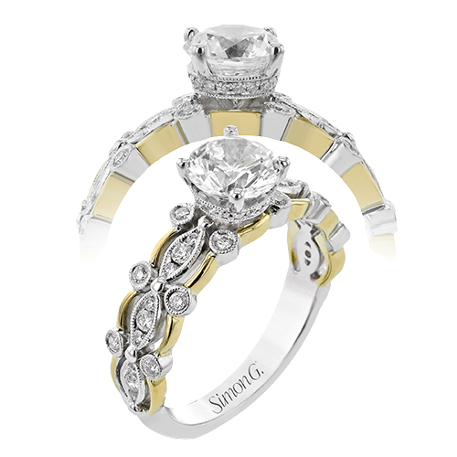 Round Diamond Engagement Ring in 14K Gold & 18K Gold Two-Tone Design