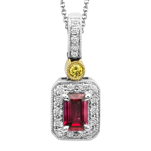 1/2 CTW Emerald and Diamond Color Pendant in 14K and 18K Two-Tone Gold