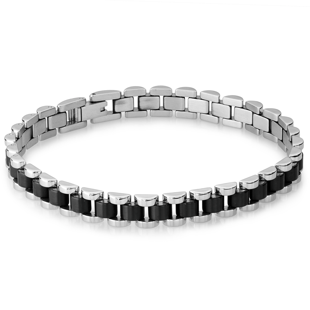 Black IP Stainless Steel Brushed Center Link Bracelet Rolex Style