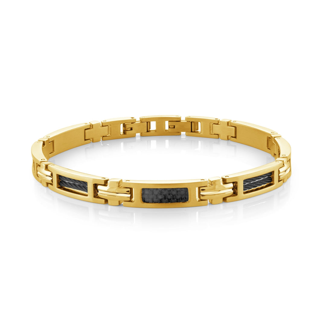 Black IP Stainless Steel Cable and Carbon Fiber Men’s Bracelet