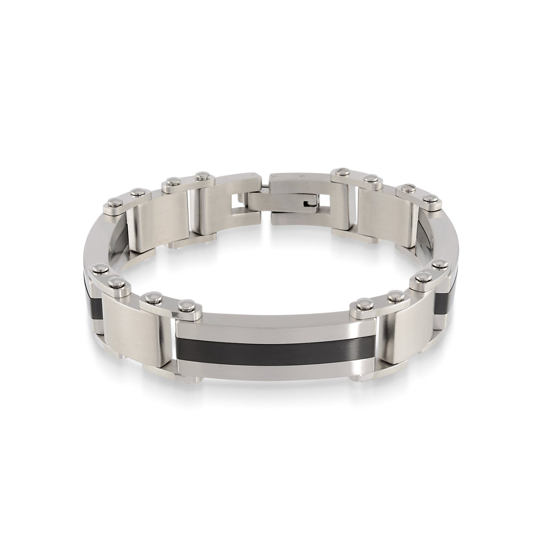 Brushed Stainless Steel Black IP Center Line Men's Bracelet