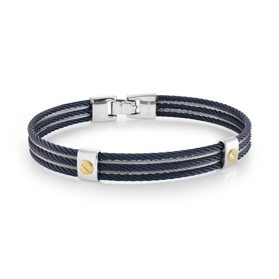 Blue Ion-Plated Stainless Steel And 18K Gold Five-Row Cable Bangle Bracelet