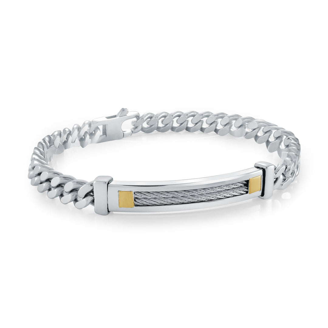 Stainless Steel And 18K Gold Two-Row Cable Curb Bracelet 8.27 Inch