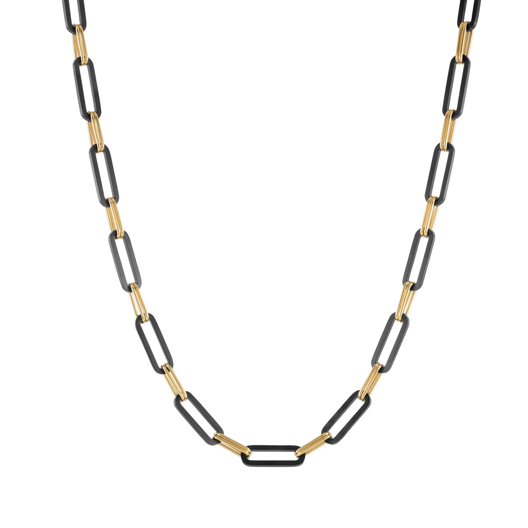 Gold and Black Stainless Steel U-Link Polished Necklace Bracelet 21 Inch